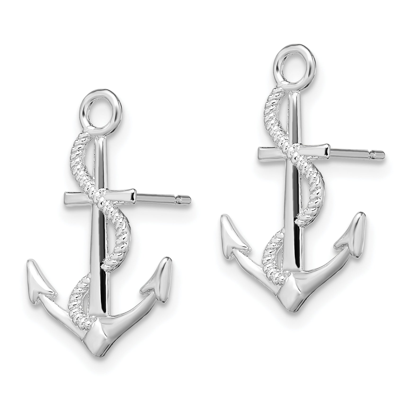 De-Ani Sterling Silver Rhodium-Plated Polished Anchor with Rope Post Earrings Secondary image