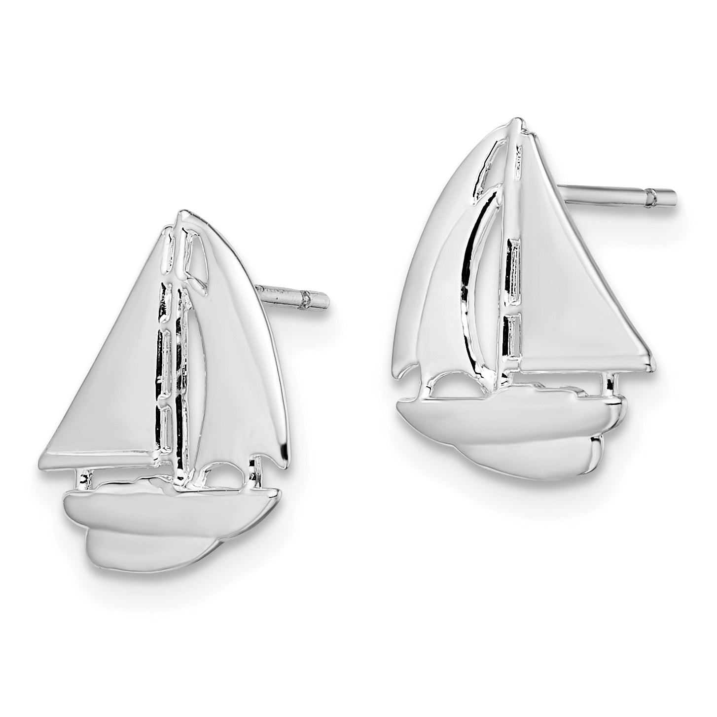De-Ani Sterling Silver Rhodium-Plated Polished Small Sailboat Post Earrings Secondary image