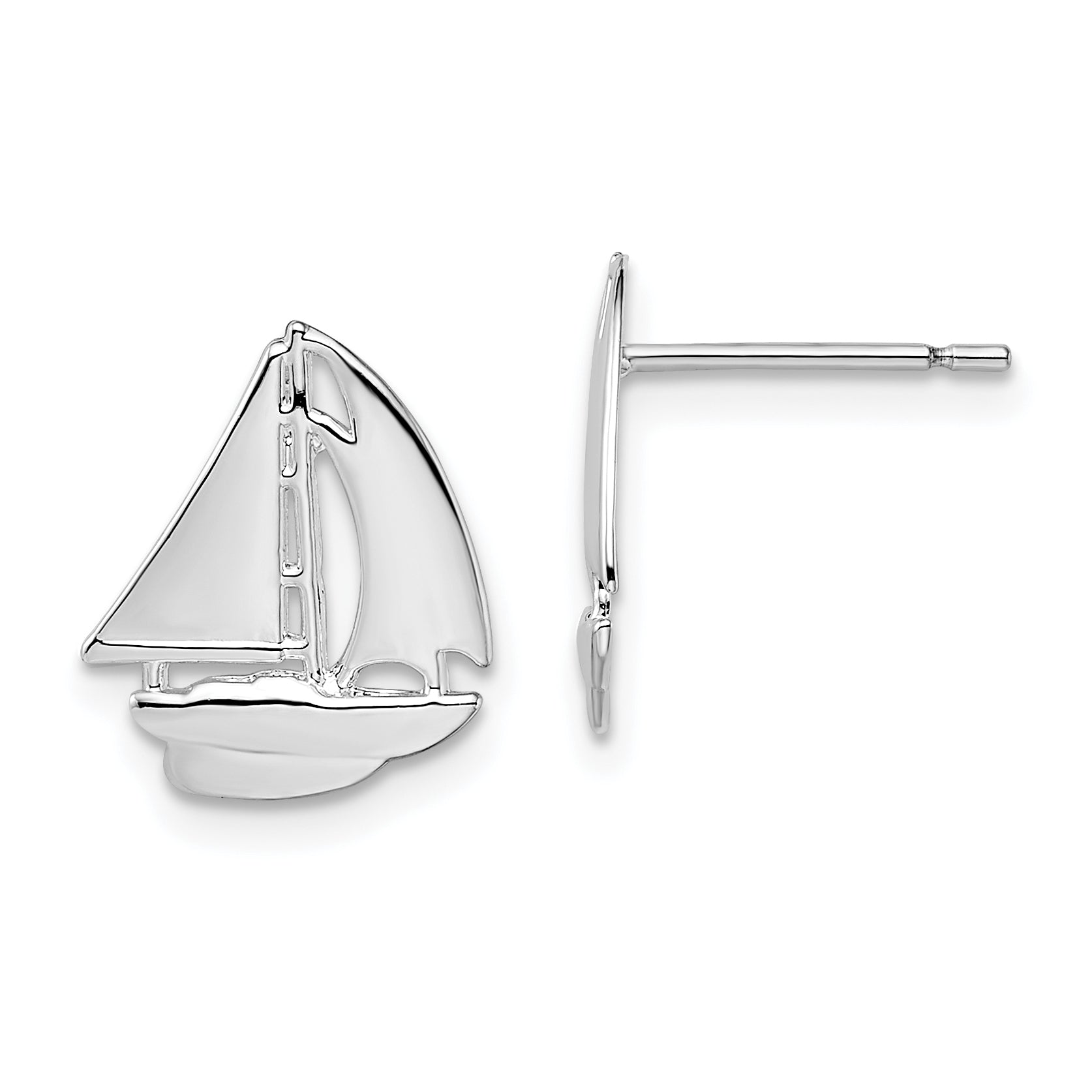 De-Ani Sterling Silver Rhodium-Plated Polished Small Sailboat Post Earrings Main image