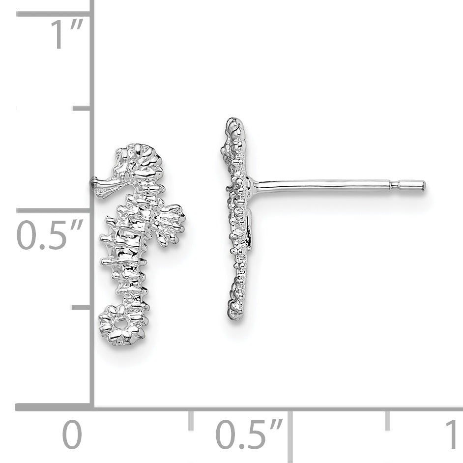 De-Ani Sterling Silver Rhodium-Plated Polished Mini Seahorse Post Earrings