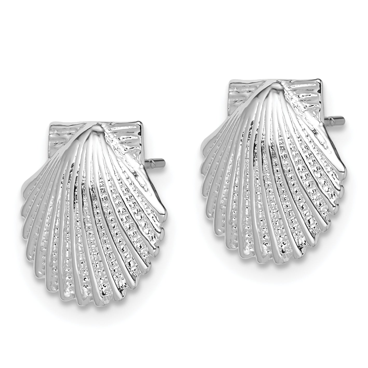 De-Ani Sterling Silver Rhodium-Plated Polished Scallop Shell Post Earrings Secondary image