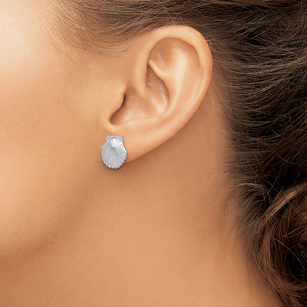 De-Ani Sterling Silver Rhodium-Plated Polished Scallop Shell Post Earrings