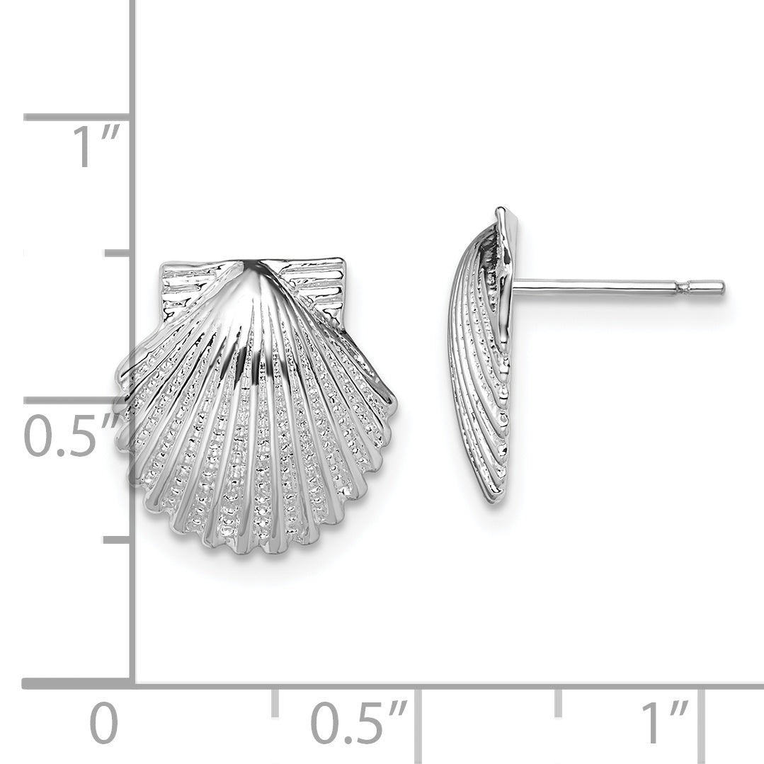 De-Ani Sterling Silver Rhodium-Plated Polished Scallop Shell Post Earrings