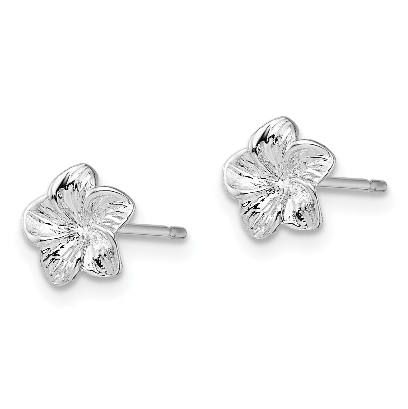 De-Ani Sterling Silver Rhodium-Plated Polished Plumeria Flower Post Earrings Secondary image