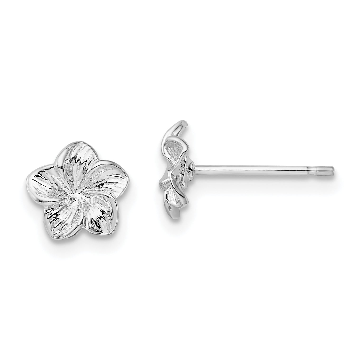 De-Ani Sterling Silver Rhodium-Plated Polished Plumeria Flower Post Earrings Main image