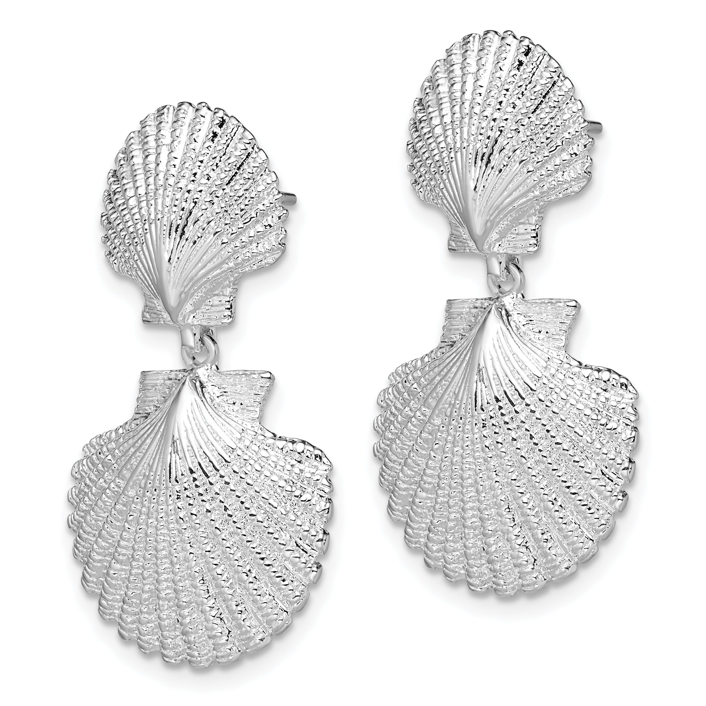 De-Ani Sterling Silver Rhodium-Plated Polished Double Shell Dangle Post Earrings Secondary image