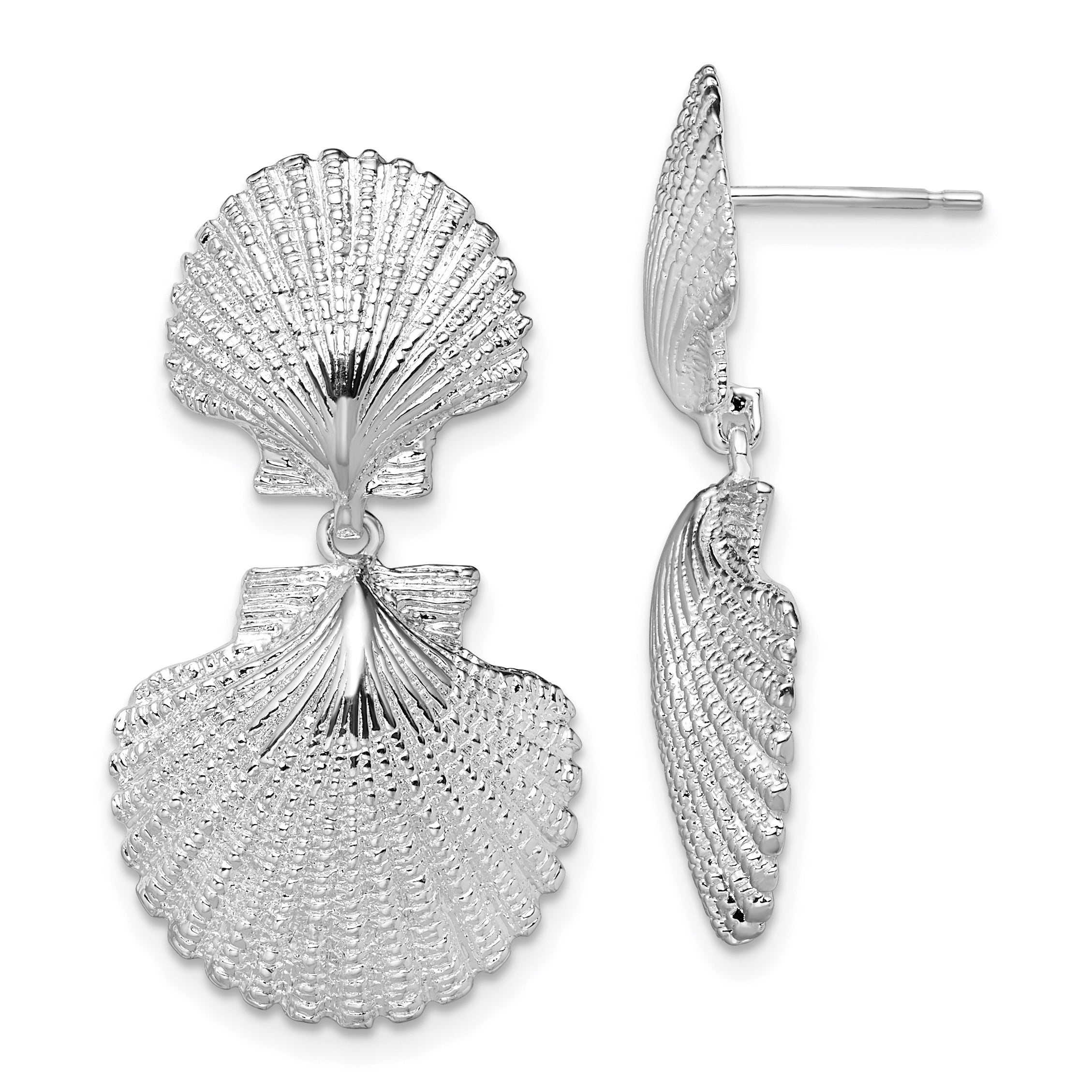 De-Ani Sterling Silver Rhodium-Plated Polished Double Shell Dangle Post Earrings
