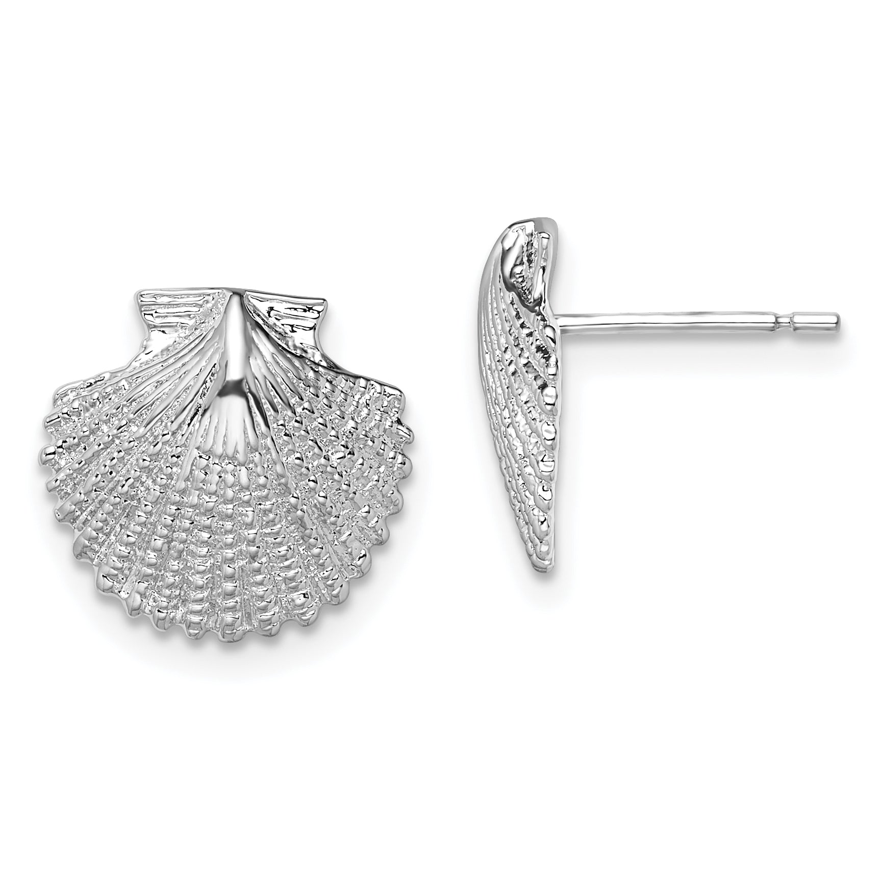 De-Ani Sterling Silver Rhodium-Plated Polished Scallop Shell Post Earrings Main image