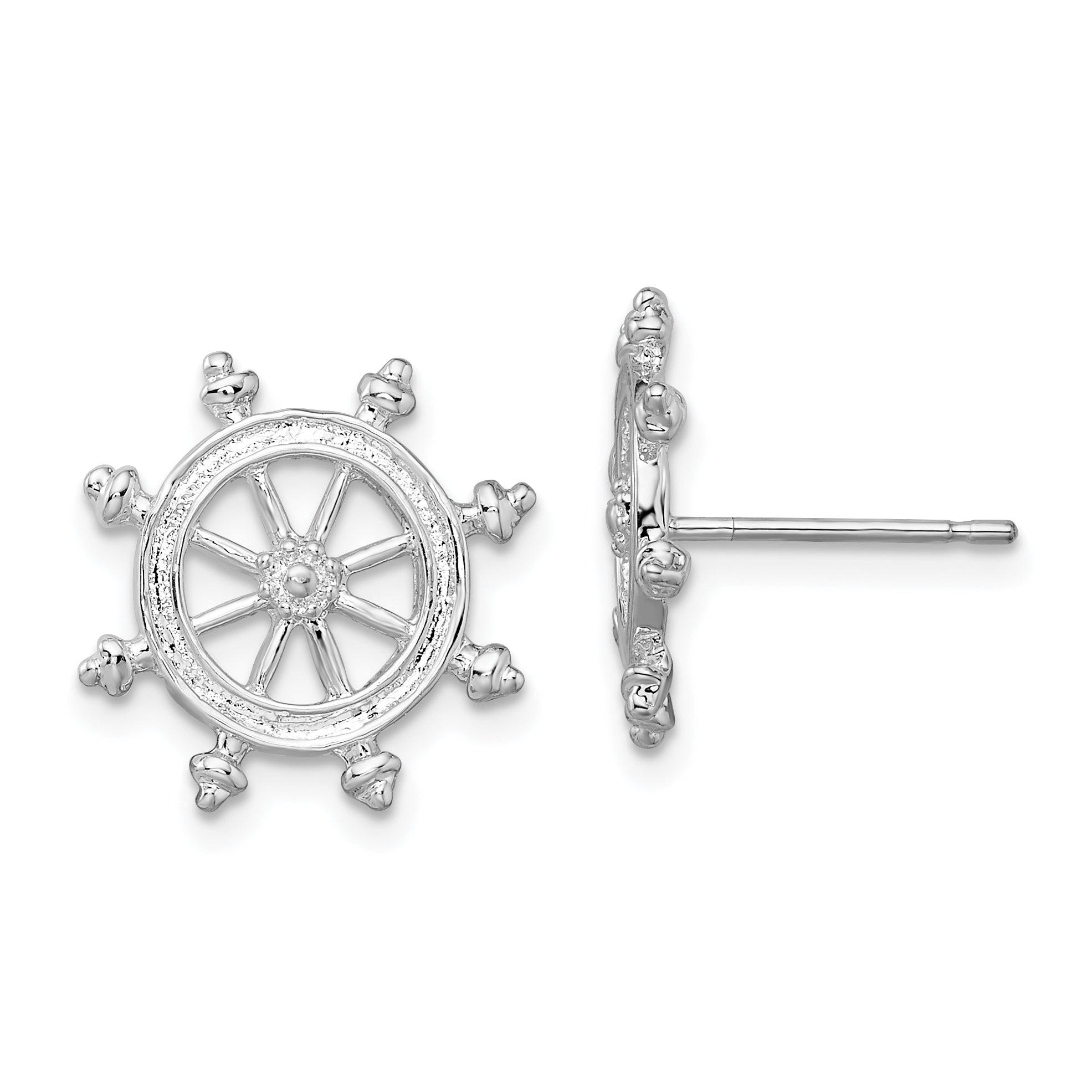 De-Ani Sterling Silver Rhodium-Plated Polished Ships Wheel Post Earrings Main image