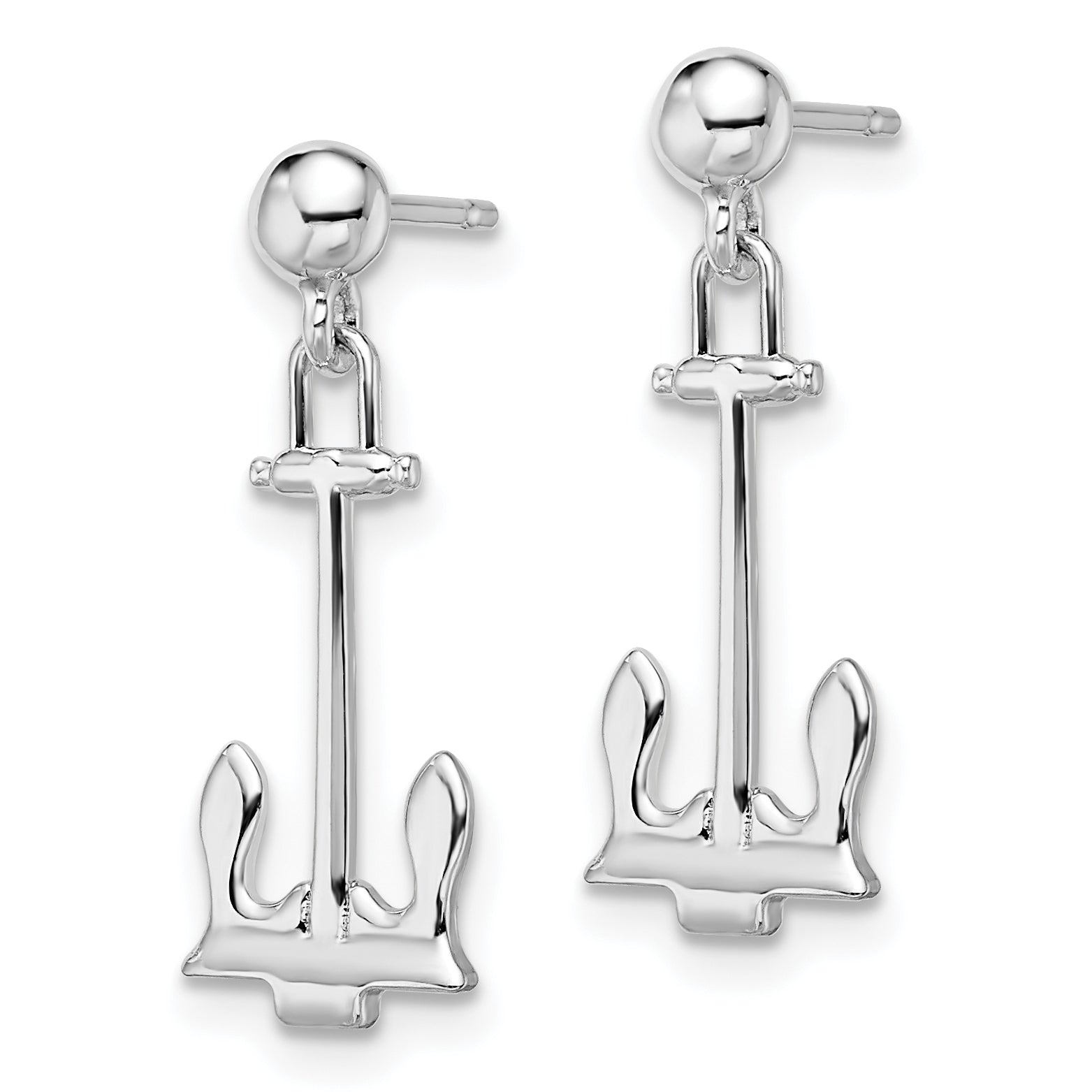De-Ani Sterling Silver Rhodium-Plated Polished Anchor Dangle Post Earrings