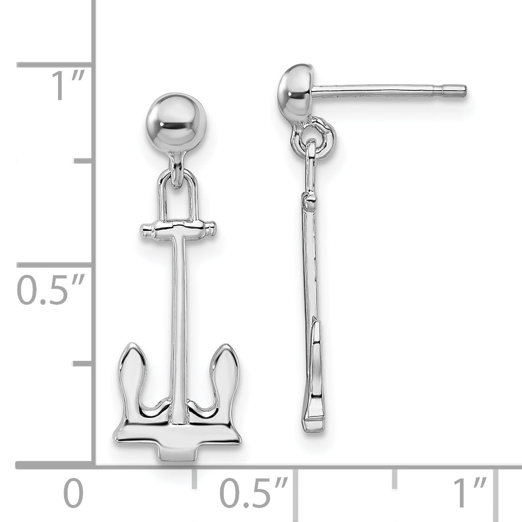 De-Ani Sterling Silver Rhodium-Plated Polished Anchor Dangle Post Earrings