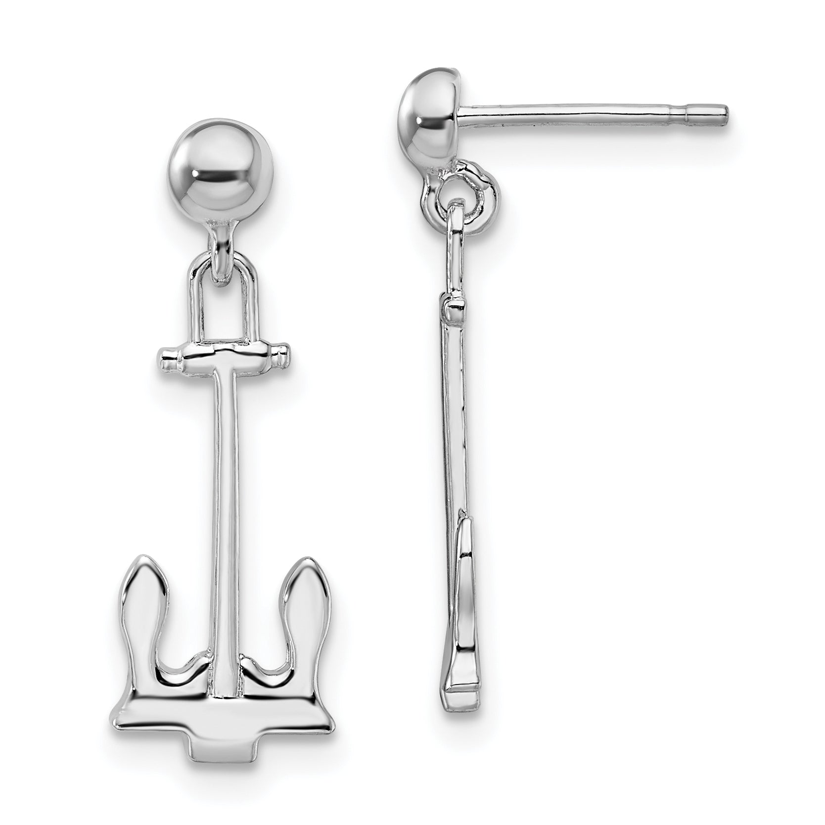 De-Ani Sterling Silver Rhodium-Plated Polished Anchor Dangle Post Earrings Main image