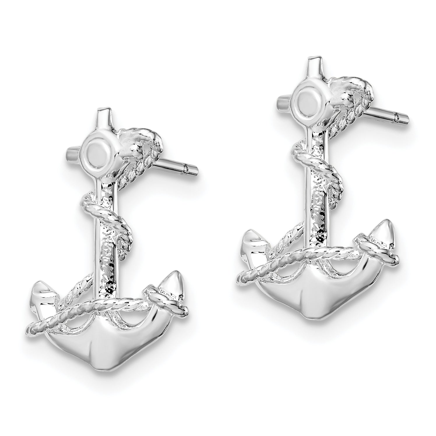 De-Ani Sterling Silver Rhodium-Plated Polished Anchor with Rope Post Earrings Secondary image