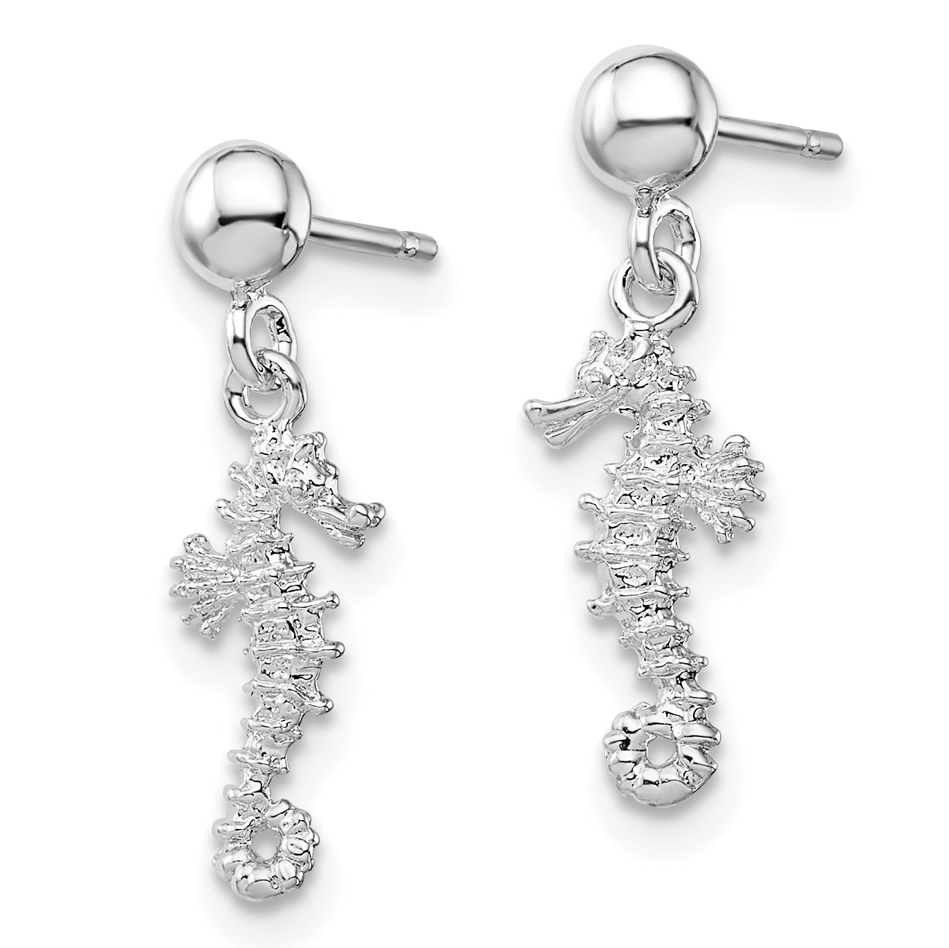De-Ani Sterling Silver Rhodium-Plated 3D Mini Seahorse Dangle Post Earrings Secondary image