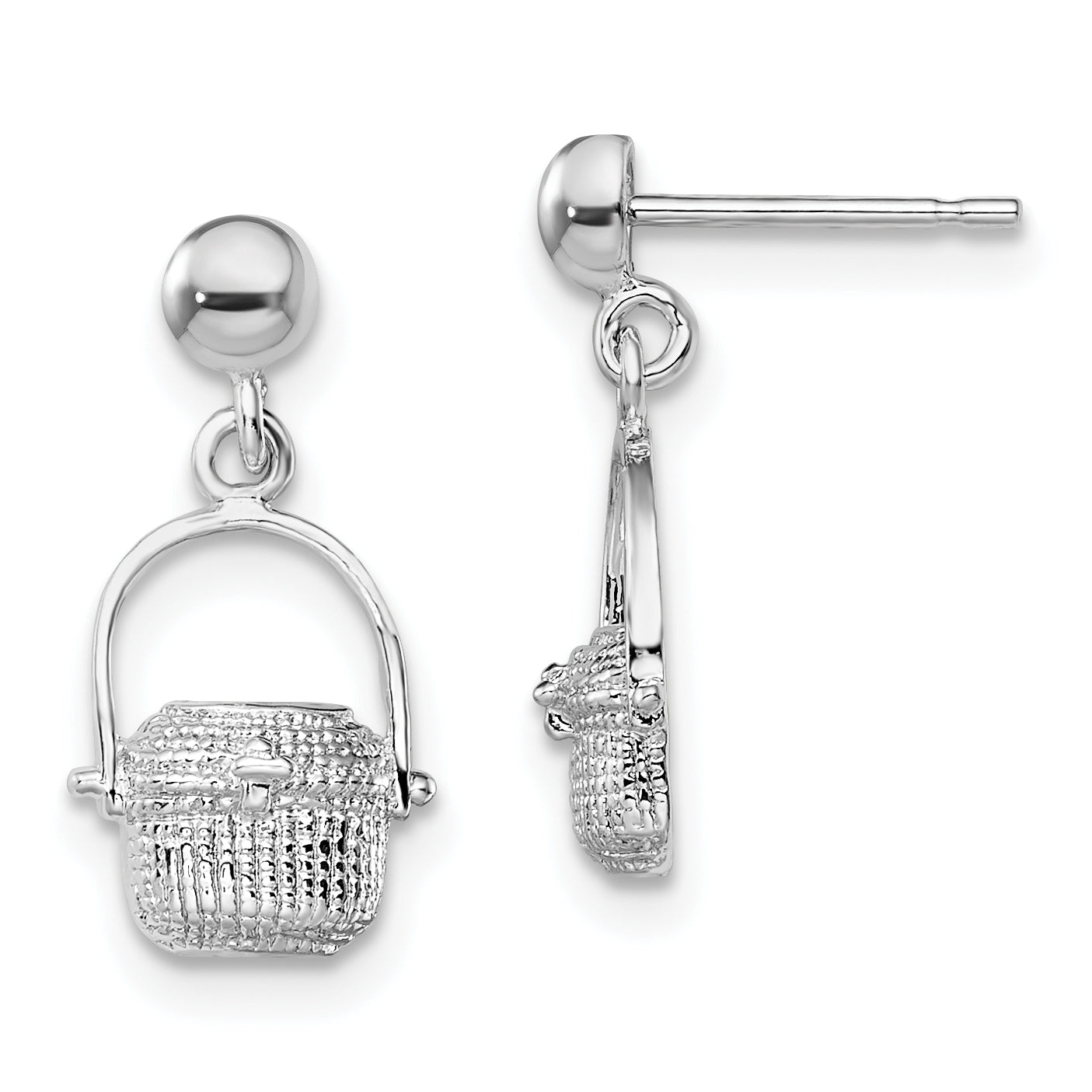 De-Ani Sterling Silver Rhodium-Plated Polished Nantucket Basket Post Earrings Main image