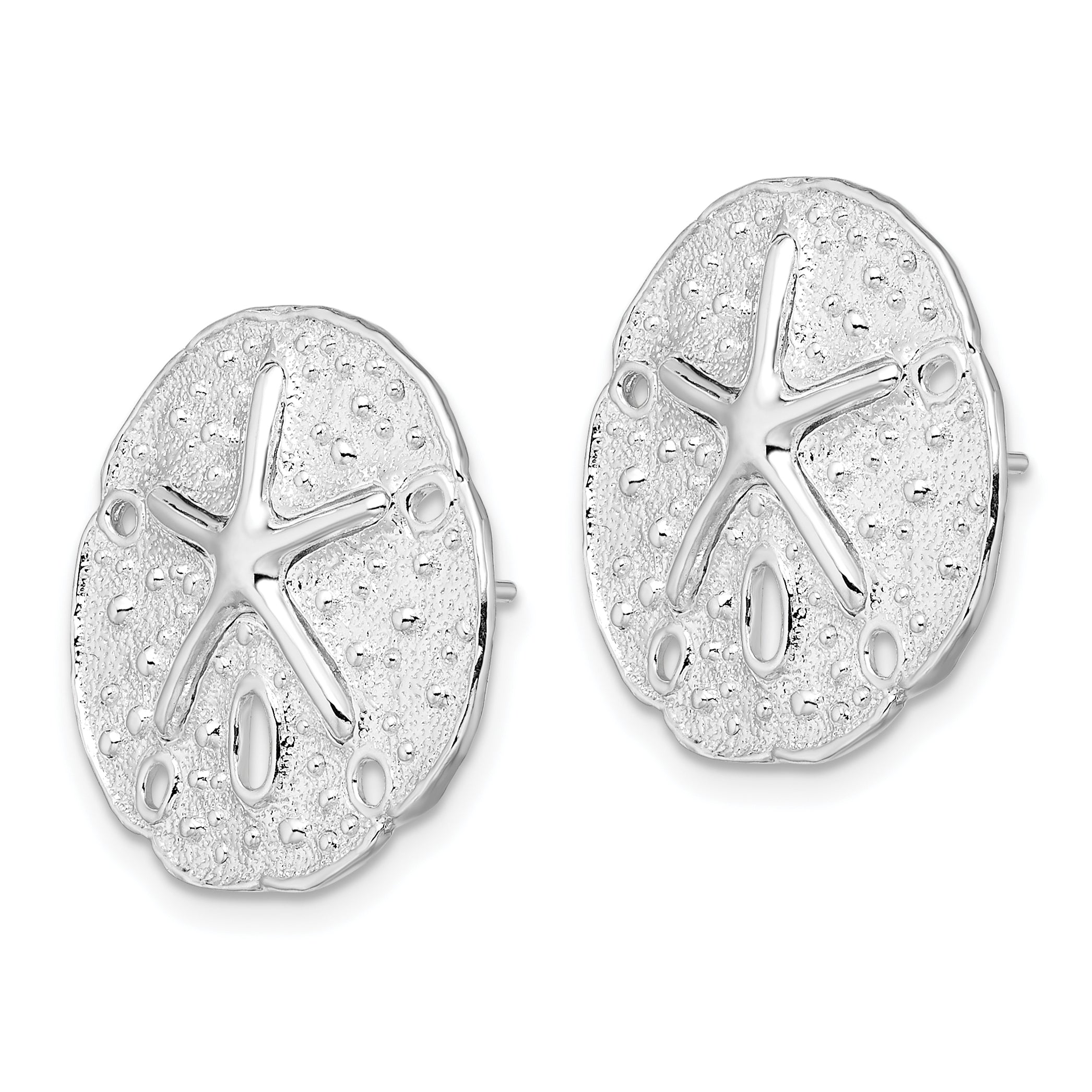 De-Ani Sterling Silver Rhodium-Plated Sand Dollar with Starfish Post Earrings