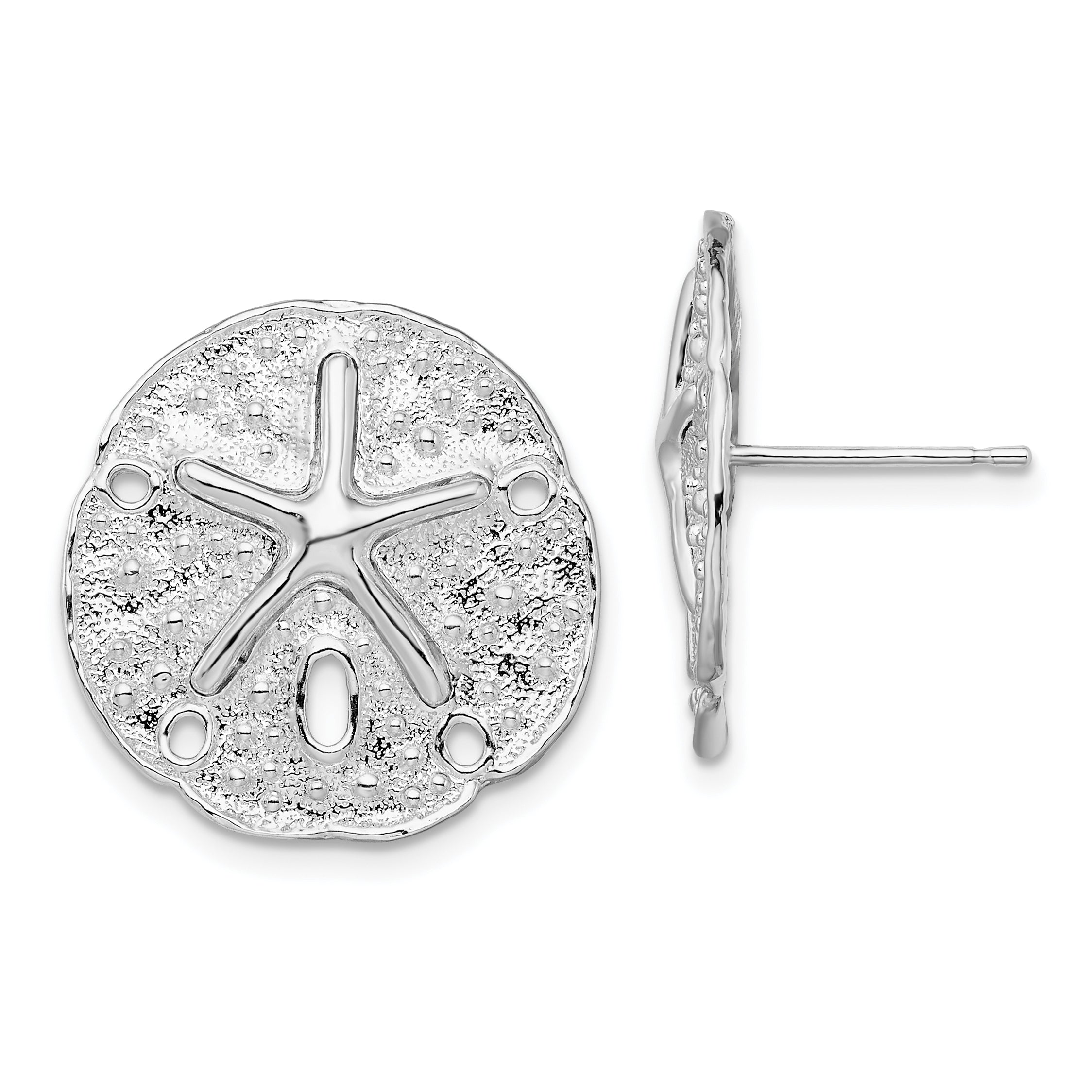 De-Ani Sterling Silver Rhodium-Plated Sand Dollar with Starfish Post Earrings Main image