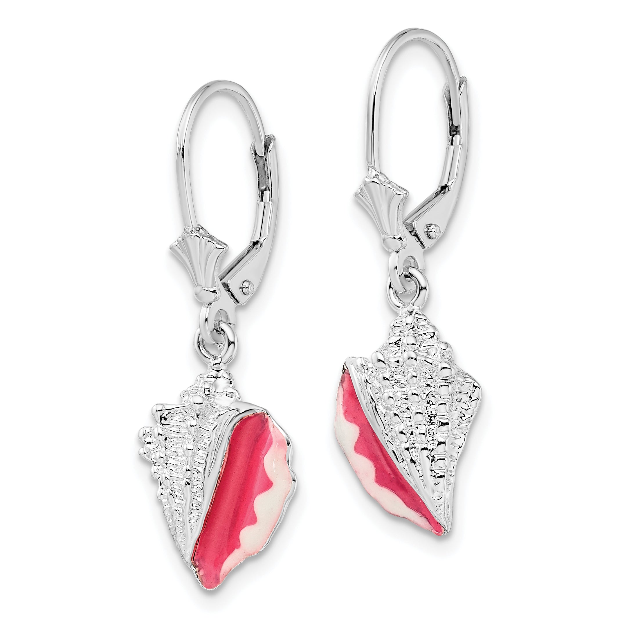 De-Ani Sterling Silver Rhodium-Plated Enameled Conch Shell Leverback Earrings Secondary image