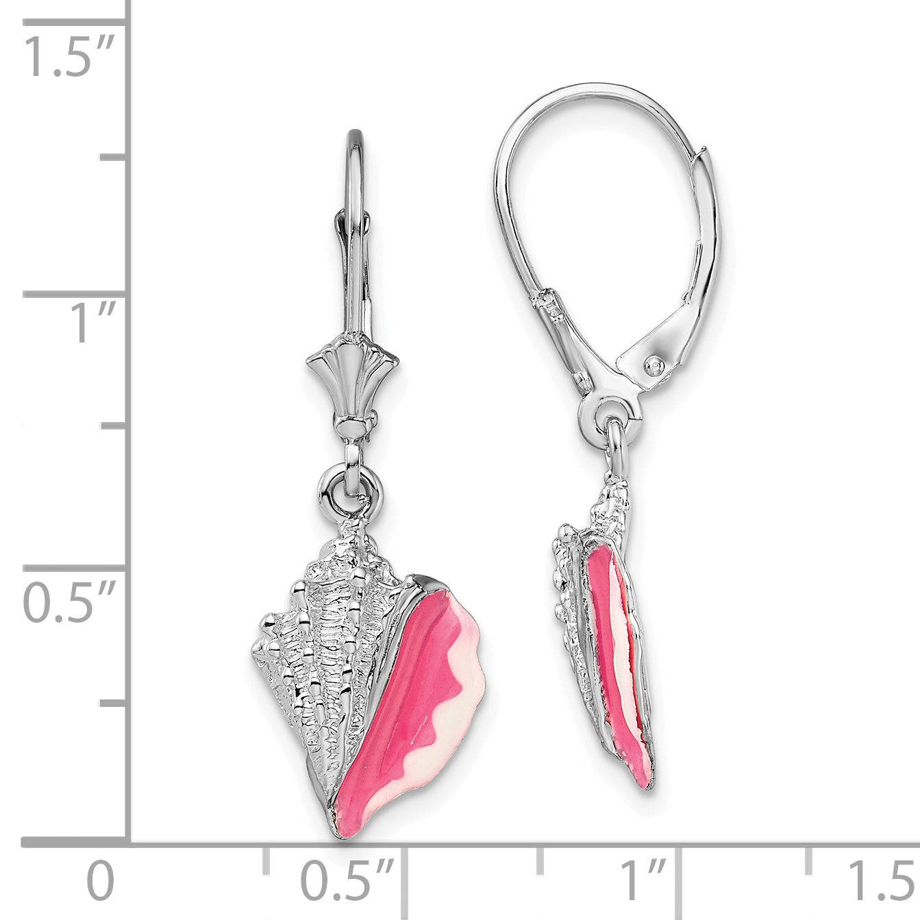 De-Ani Sterling Silver Rhodium-Plated Enameled Conch Shell Leverback Earrings