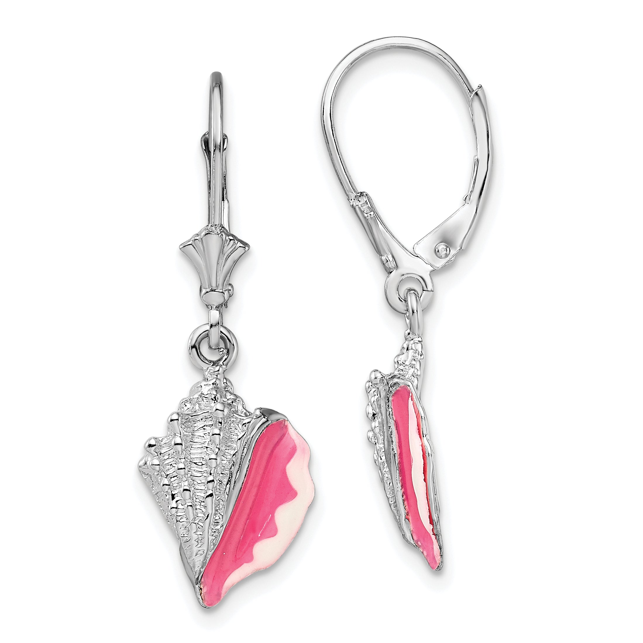 De-Ani Sterling Silver Rhodium-Plated Enameled Conch Shell Leverback Earrings Main image