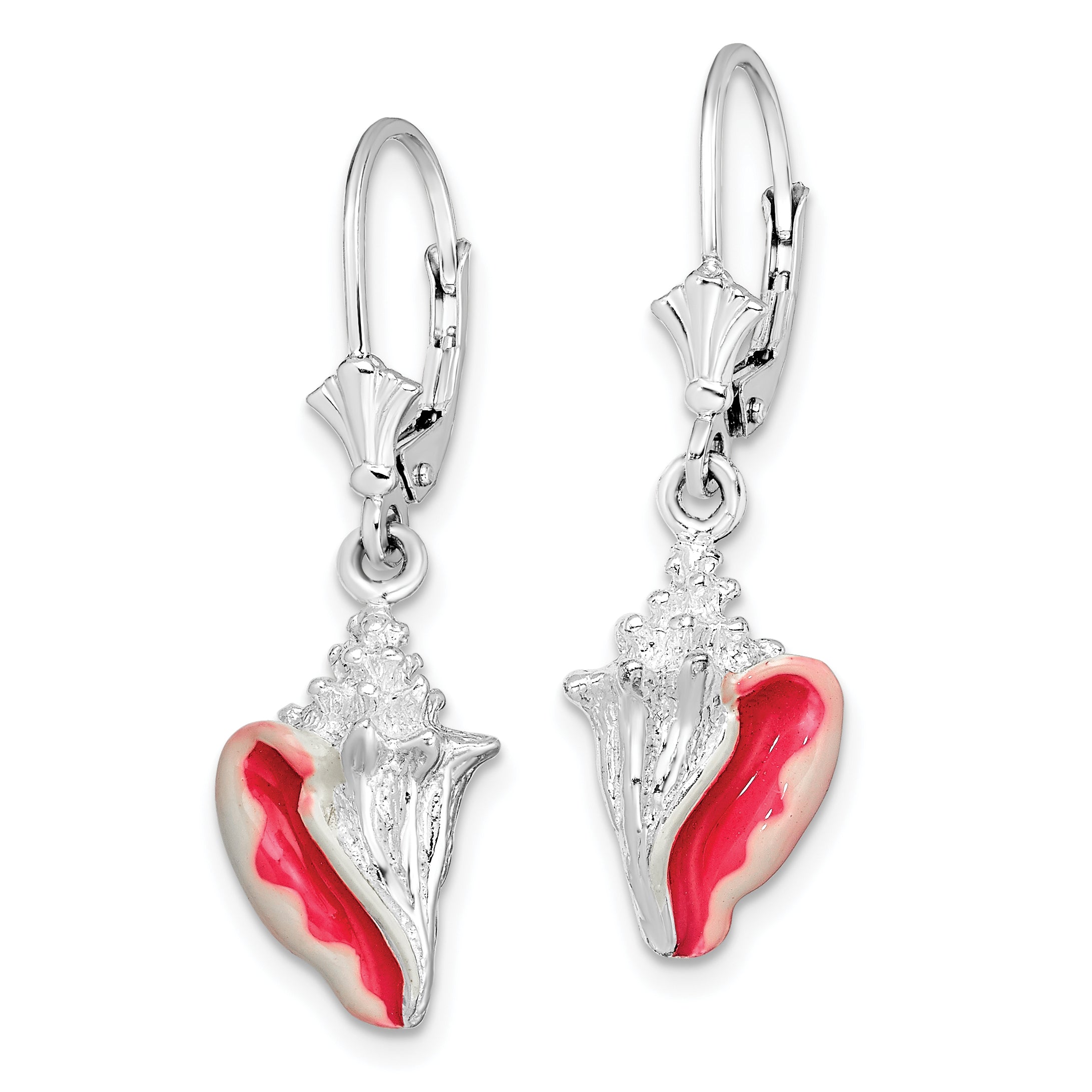 De-Ani Sterling Silver Rhodium-Plated Enameled Small Conch Shell Leverback Earrings Secondary image