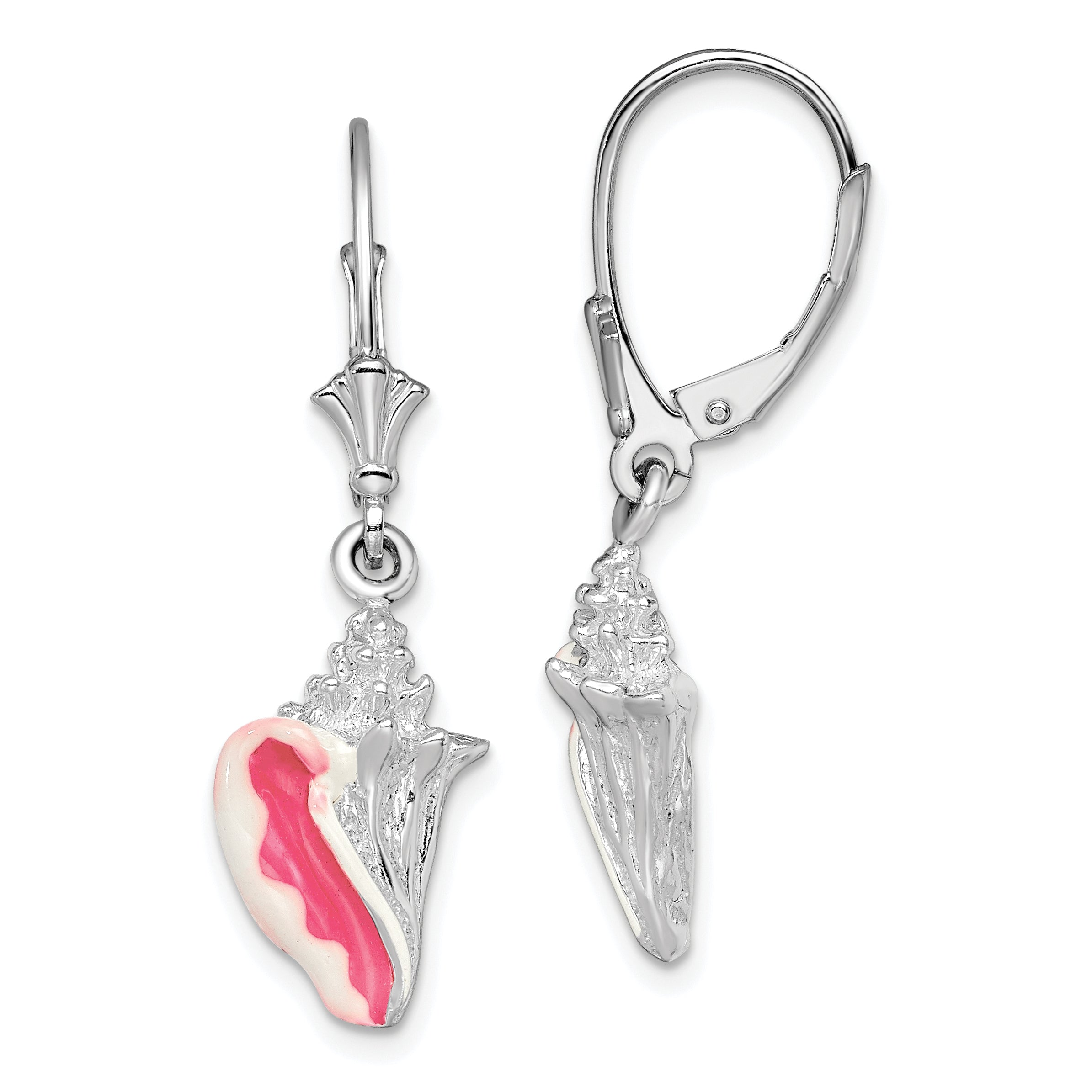 De-Ani Sterling Silver Rhodium-Plated Enameled Small Conch Shell Leverback Earrings Main image