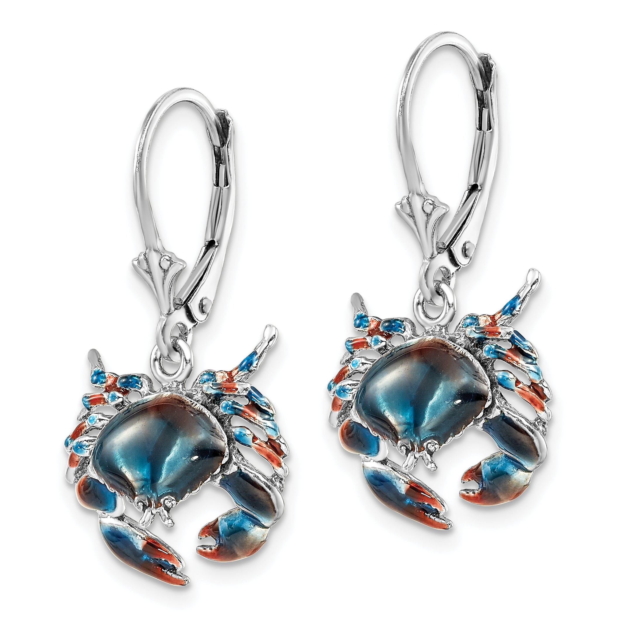 De-Ani Sterling Silver Rhodium-Plated Enameled Stone Crab Leverback Earrings