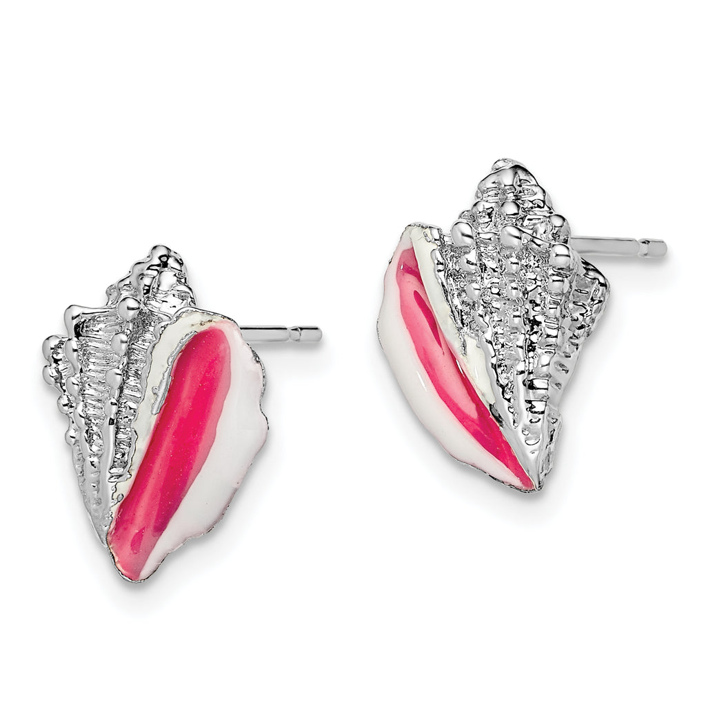 De-Ani Sterling Silver Rhodium-Plated Enameled Conch Shell Post Earrings