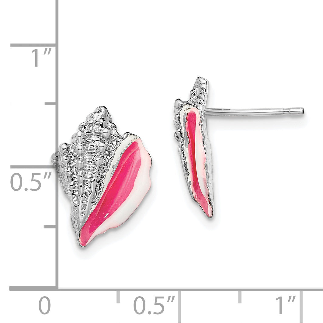 De-Ani Sterling Silver Rhodium-Plated Enameled Conch Shell Post Earrings
