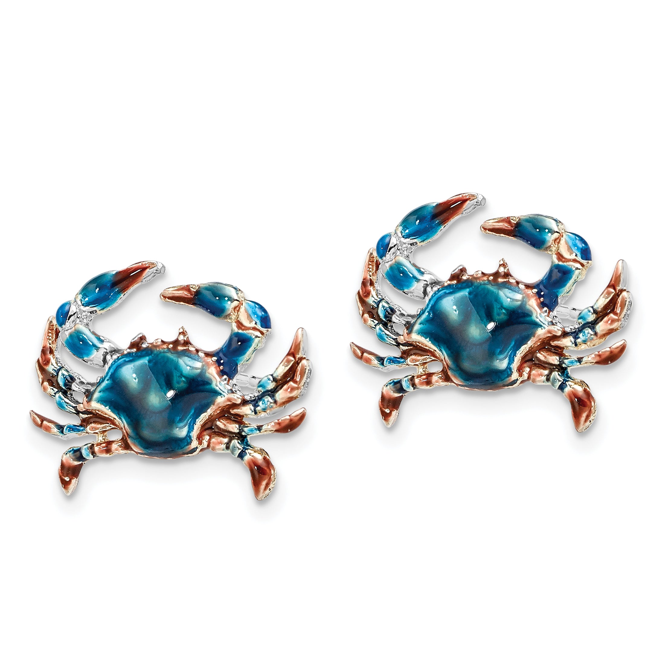 De-Ani Sterling Silver Rhodium-Plated Polished Enameled Blue Crab Post Earrings Secondary image