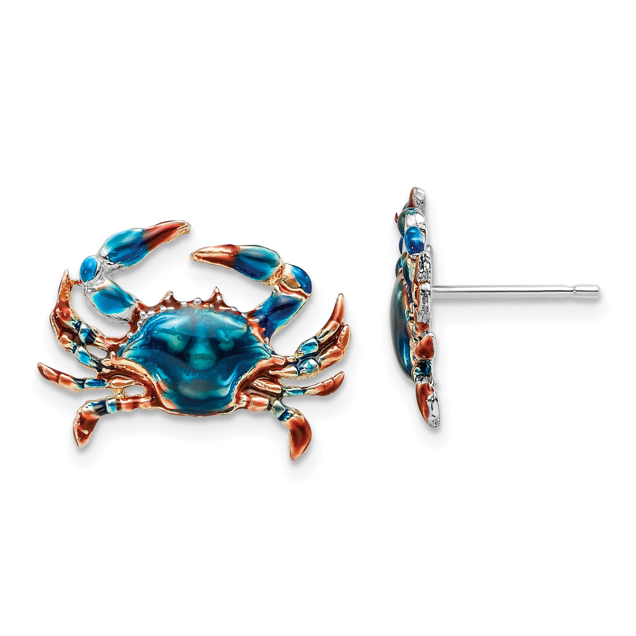 De-Ani Sterling Silver Rhodium-Plated Polished Enameled Blue Crab Post Earrings Main image