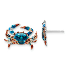 De-Ani Sterling Silver Rhodium-Plated Polished Enameled Blue Crab Post Earrings