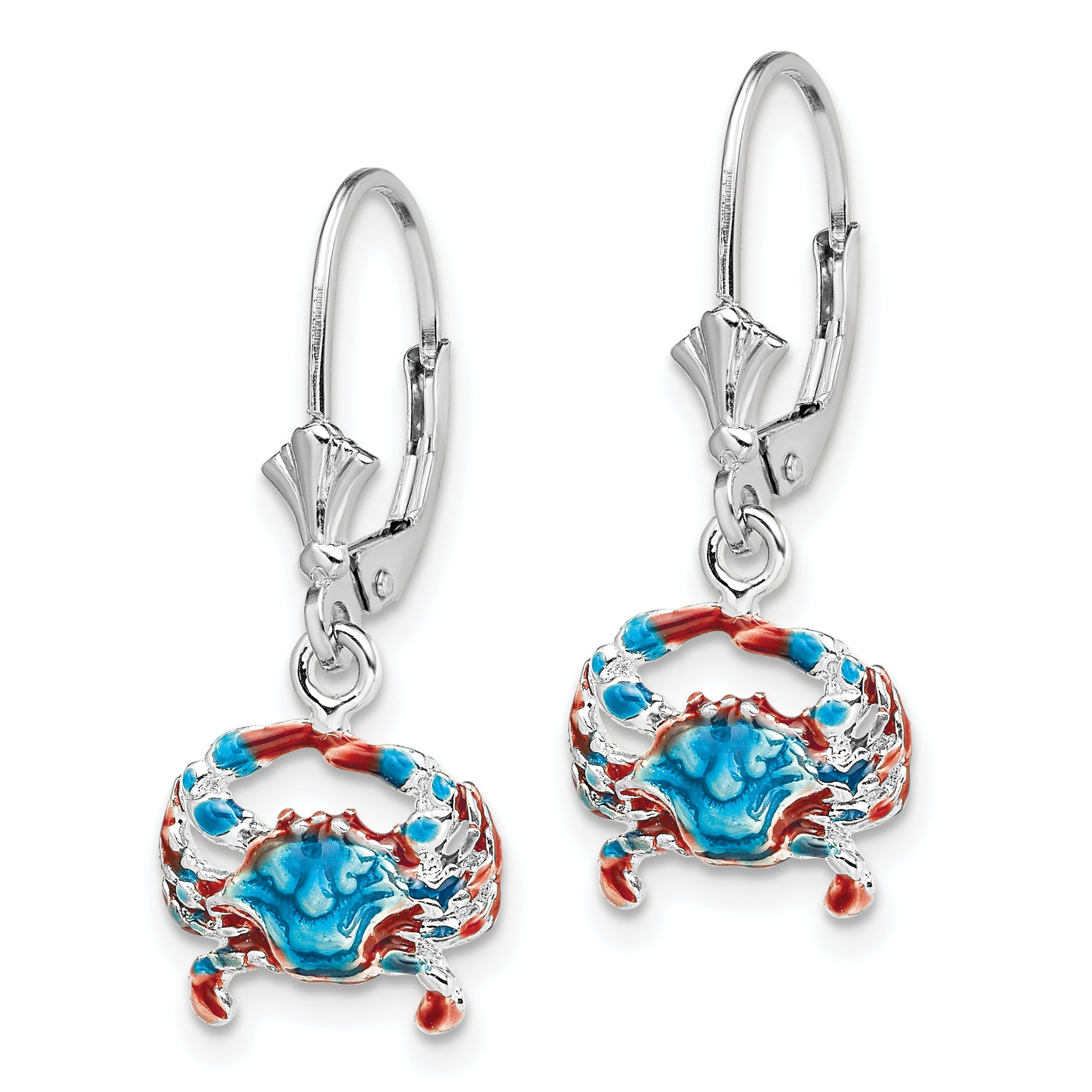 De-Ani Sterling Silver Rhodium-Plated Enameled Blue Crab Leverback Earrings Secondary image