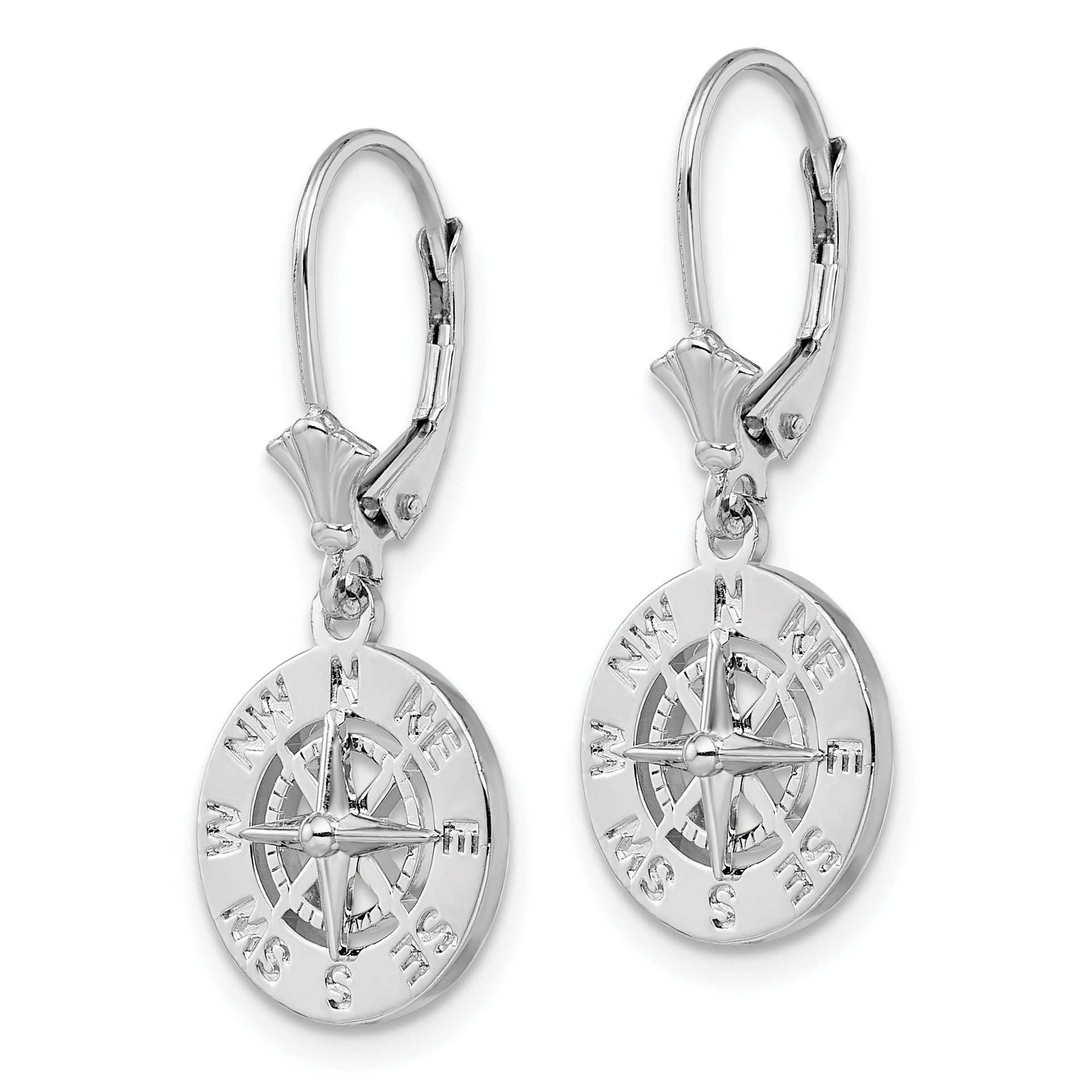 De-Ani Sterling Silver Rhodium-Plated Polished Mini CompaSterling Silver Leverback Earrings Secondary image