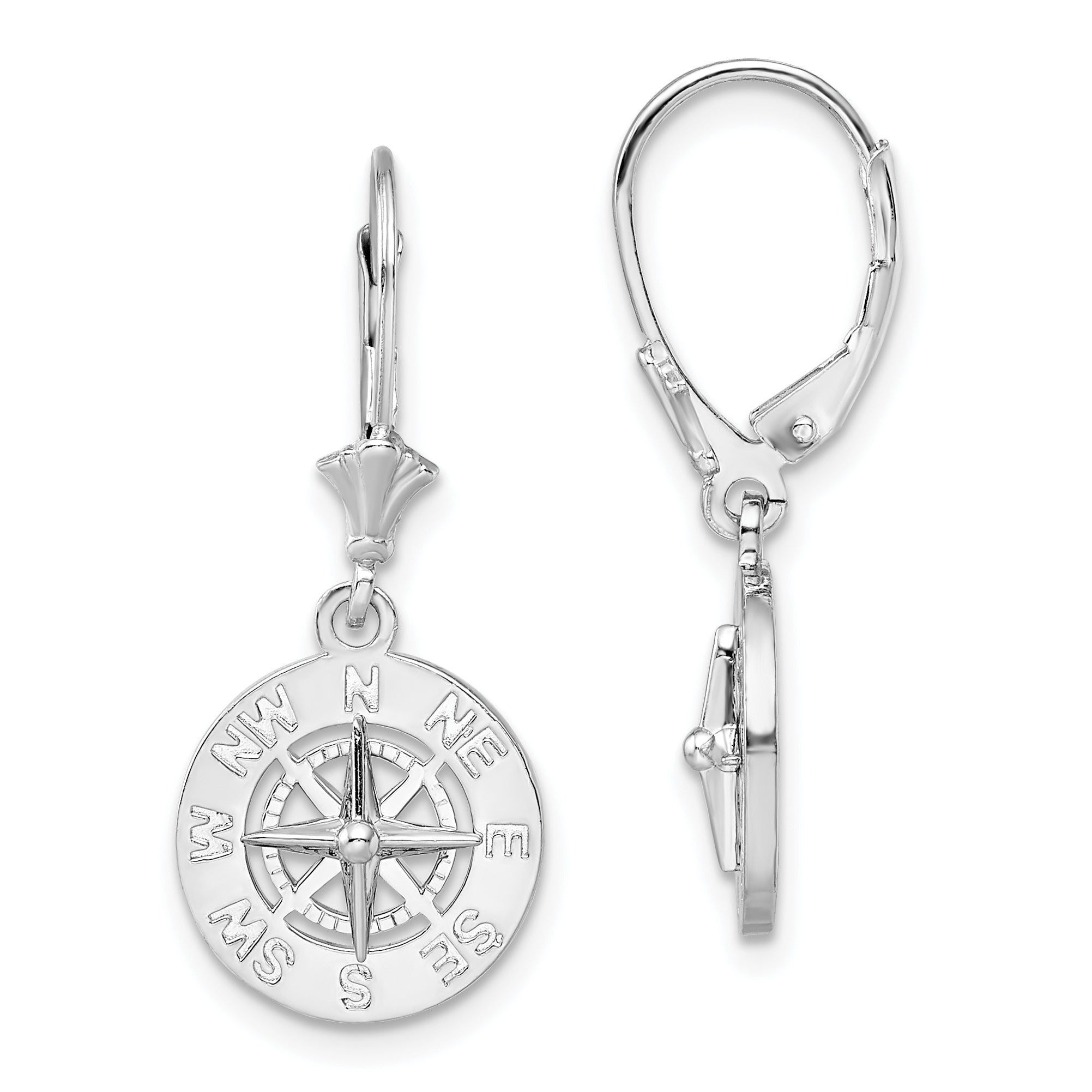 De-Ani Sterling Silver Rhodium-Plated Polished Mini Compass Leverback Earrings Main image