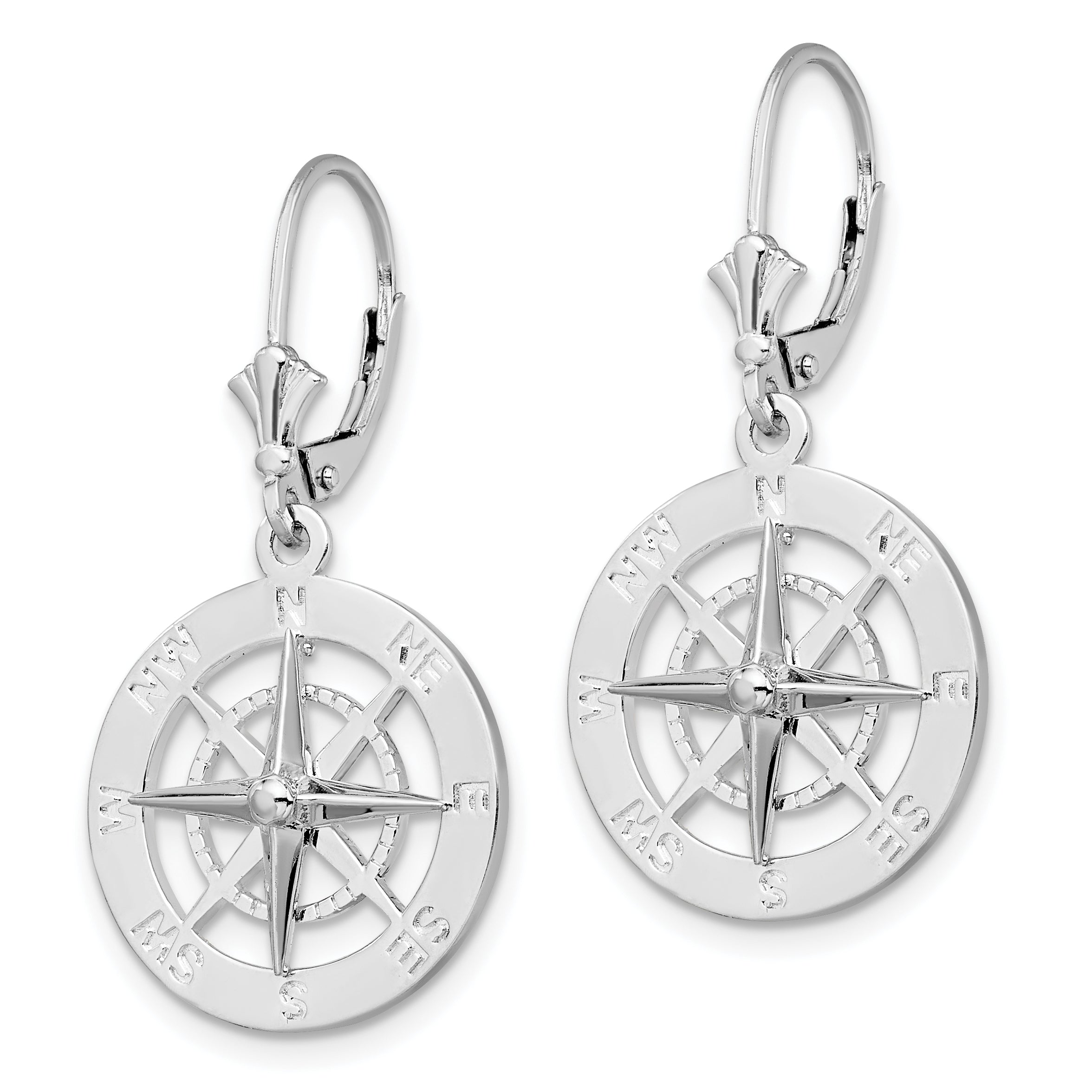 De-Ani Sterling Silver Rhodium-Plated Polished CompaSterling Silver Leverback Earrings Secondary image