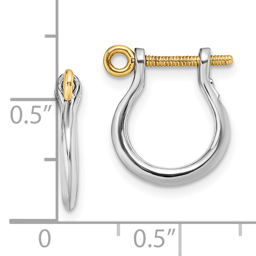 De-Ani Sterling Silver Rhodium-plated Polished 3D Small Shackle with 14k Screw Earrings