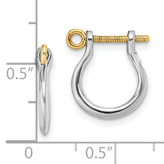 De-Ani Sterling Silver Rhodium-plated Polished 3D Small Shackle with 14k Screw Earrings