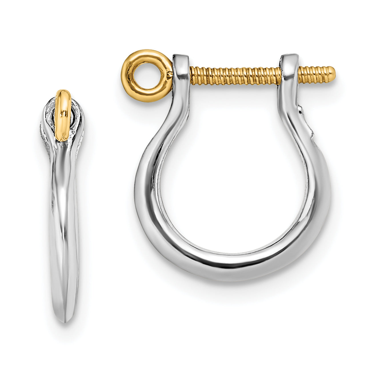 De-Ani Sterling Silver Rhodium-plated Polished 3D Small Shackle with 14k Screw Earrings Main image