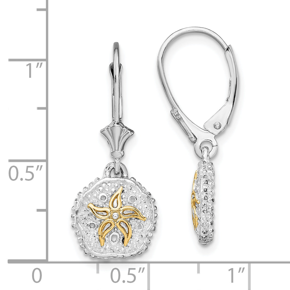 De-Ani Sterling Silver Rhodium-Plated Sand Dollar with 14k Starfish Leverback Earrings