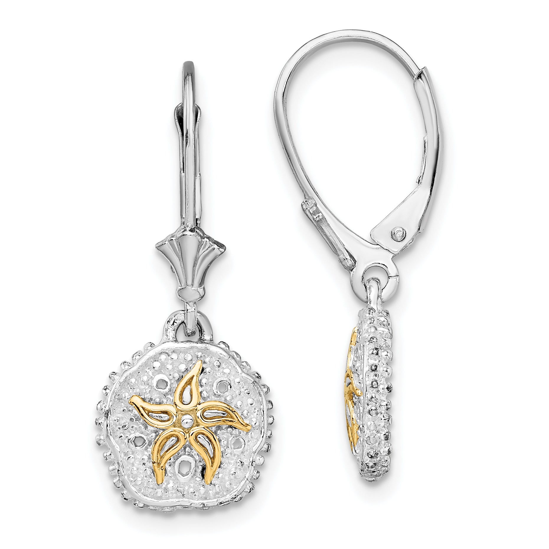 De-Ani Sterling Silver Rhodium-Plated Sand Dollar with 14k Starfish Leverback Earrings Main image