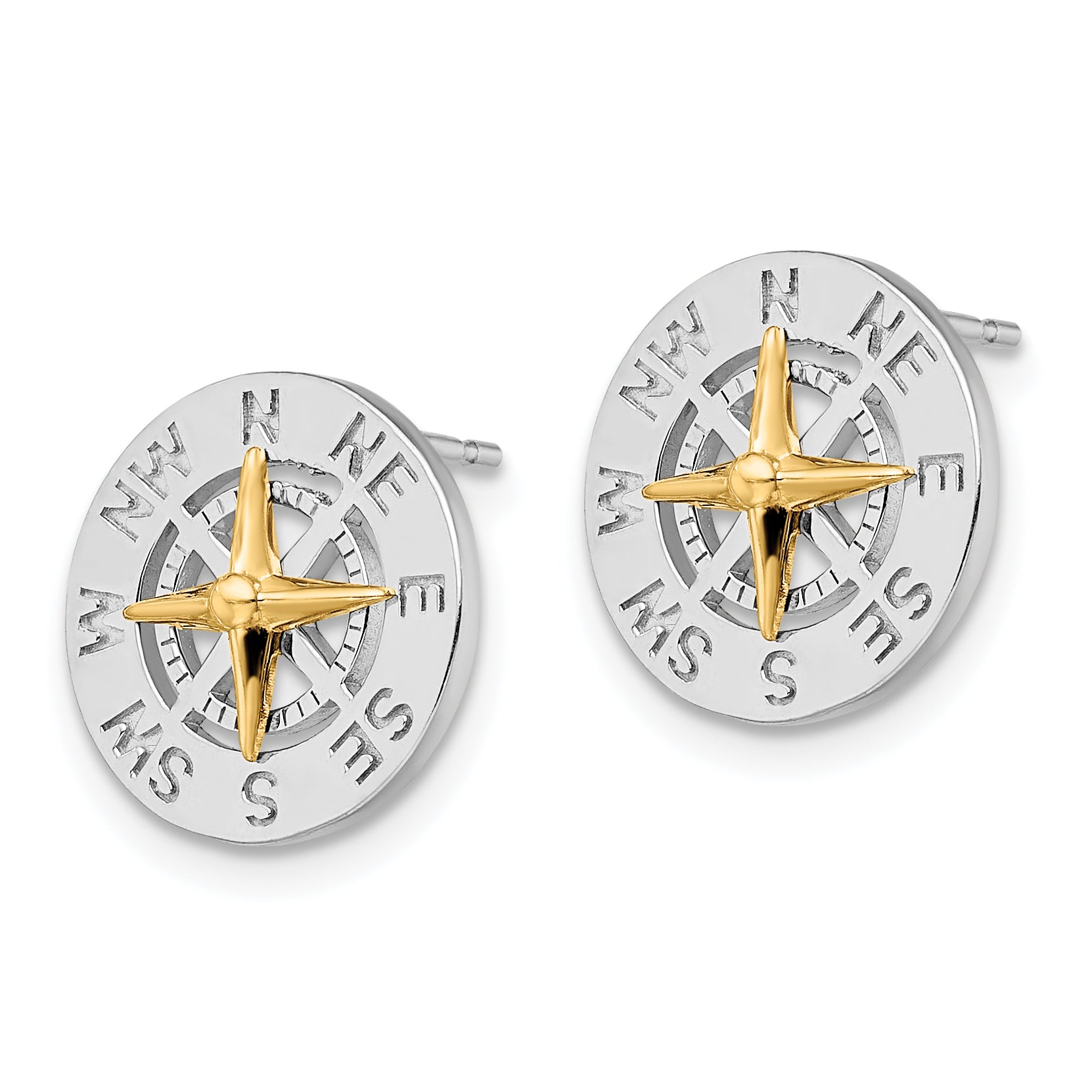 De-Ani Sterling Silver Rhodium-Plated Mini CompaSterling Silver with 14k Needle Post Earrings Secondary image