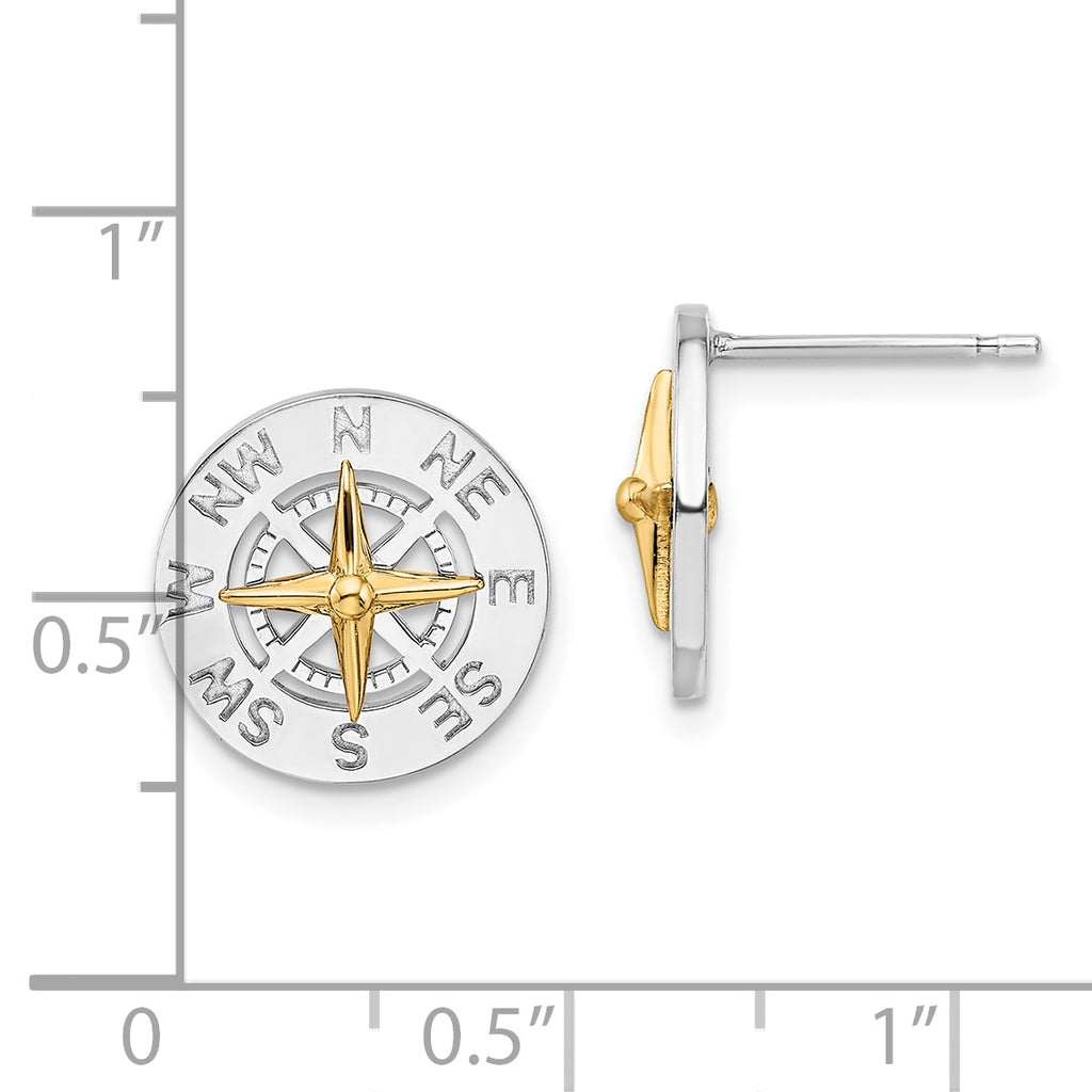 De-Ani Sterling Silver Rhodium-Plated Mini Compass with 14k Needle Post Earrings