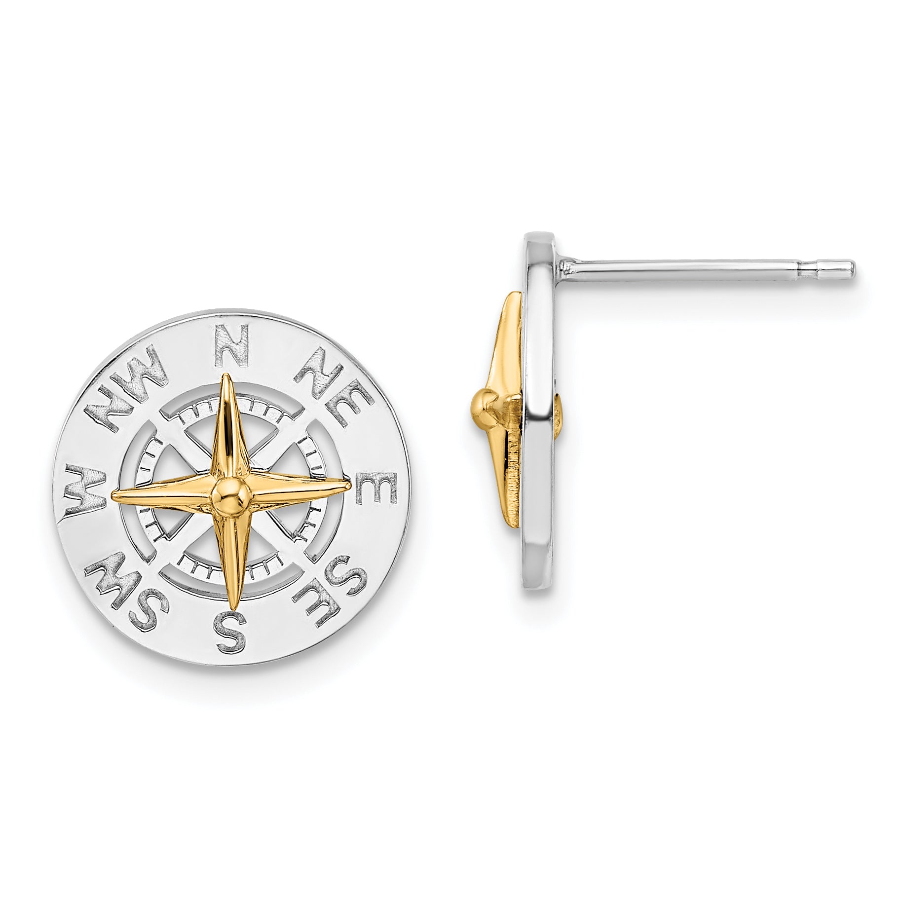 De-Ani Sterling Silver Rhodium-Plated Mini Compass with 14k Needle Post Earrings Main image