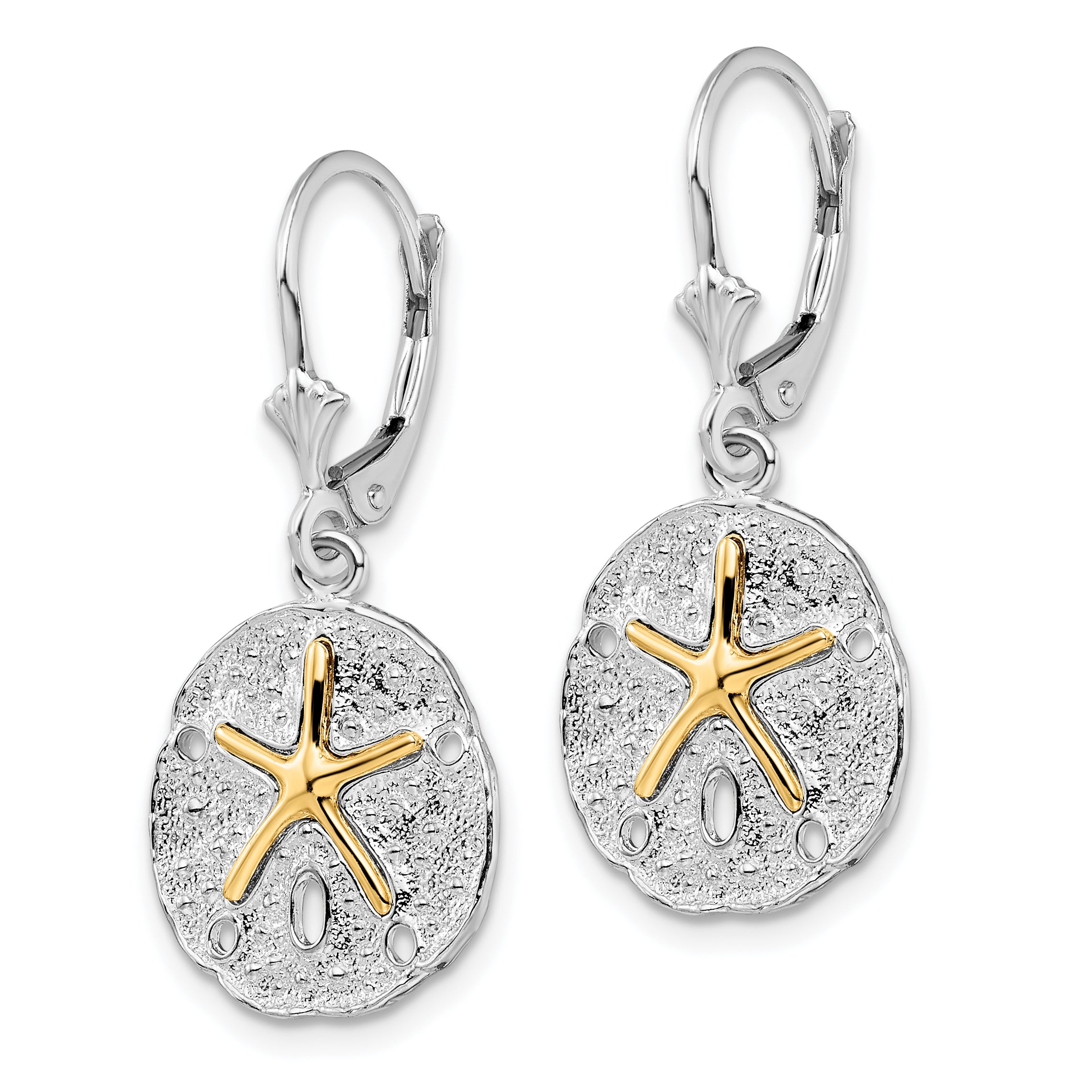 De-Ani Sterling Silver Rhodium-Plated Sand Dollar with 14k Starfish Leverback Earrings Secondary image