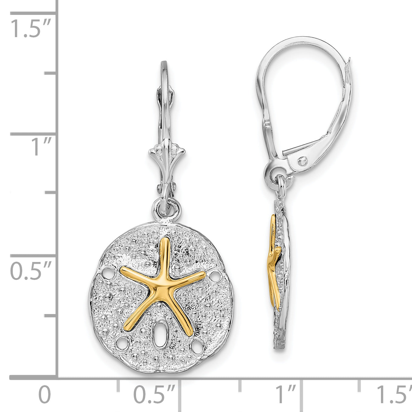 De-Ani Sterling Silver Rhodium-Plated Sand Dollar with 14k Starfish Leverback Earrings