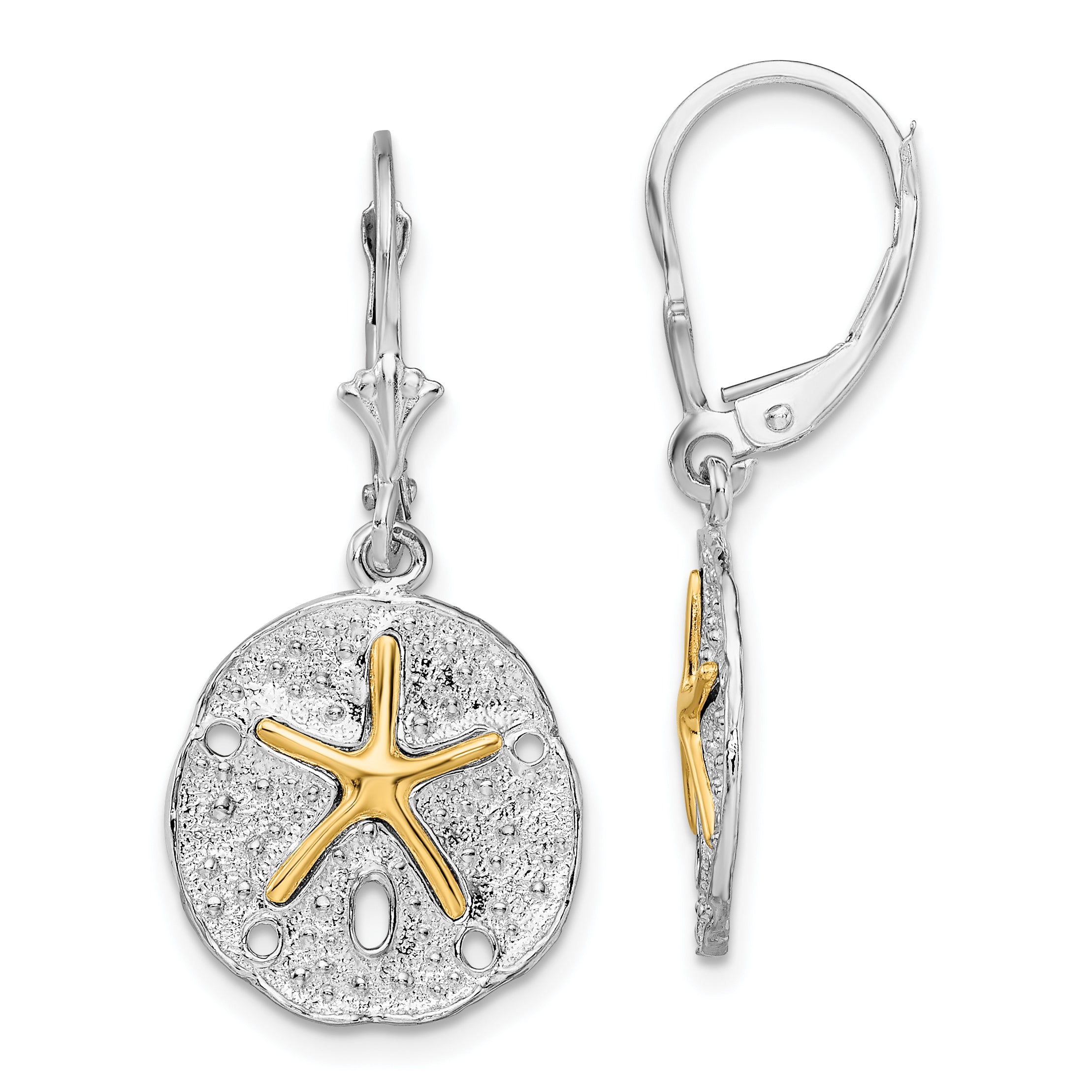 De-Ani Sterling Silver Rhodium-Plated Sand Dollar with 14k Starfish Leverback Earrings Main image