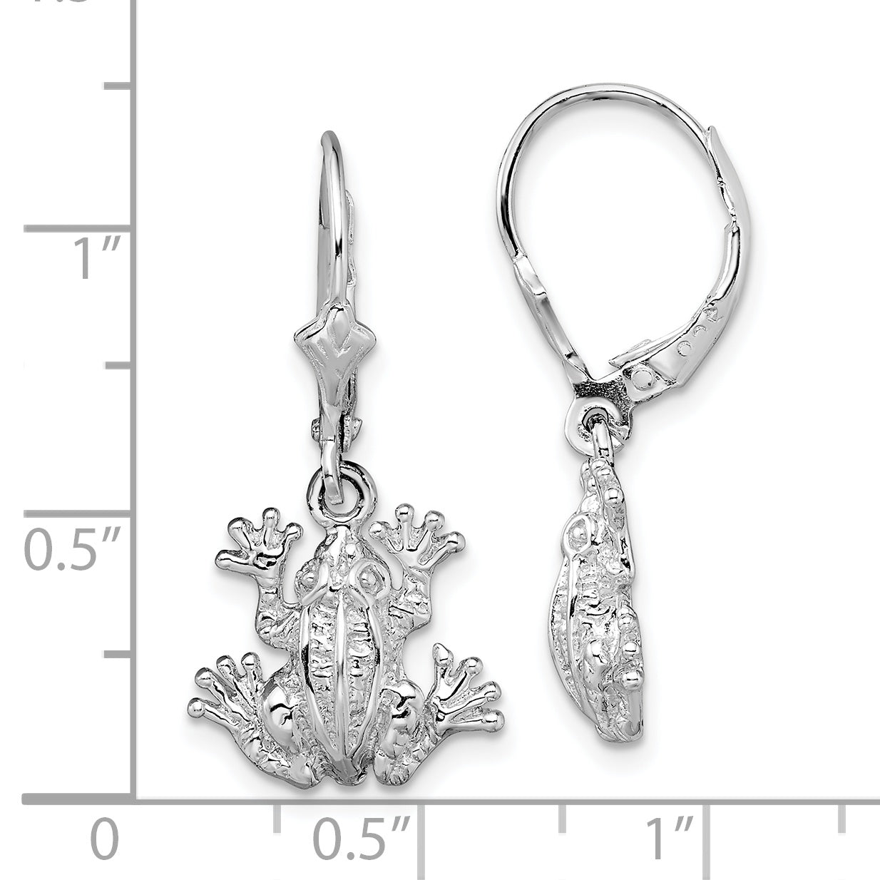 De-Ani Sterling Silver Rhodium-Plated Polished Frog Leverback Earrings