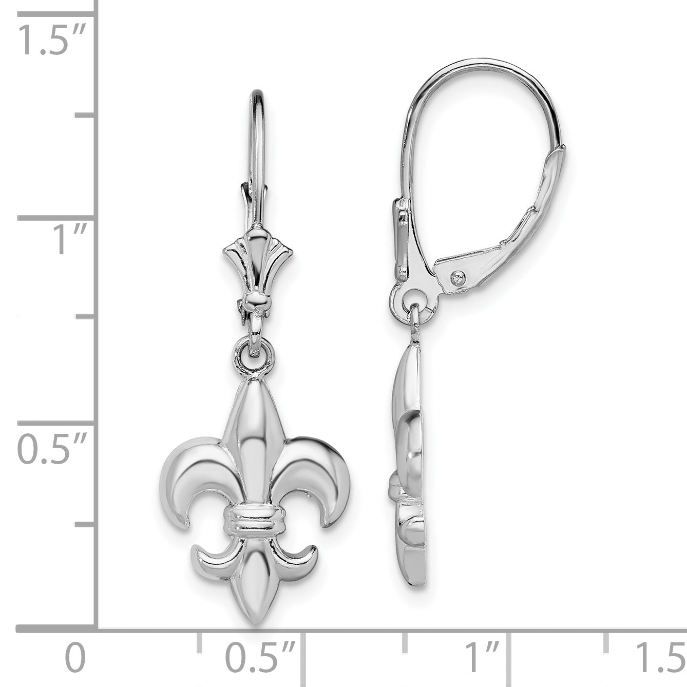 De-Ani Sterling Silver Rhodium-Plated Small Fleur de Lis Leverback Earrings