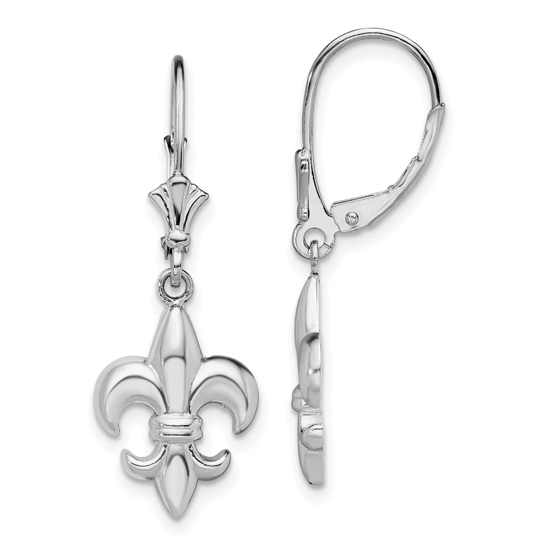 De-Ani Sterling Silver Rhodium-Plated Small Fleur de Lis Leverback Earrings Main image